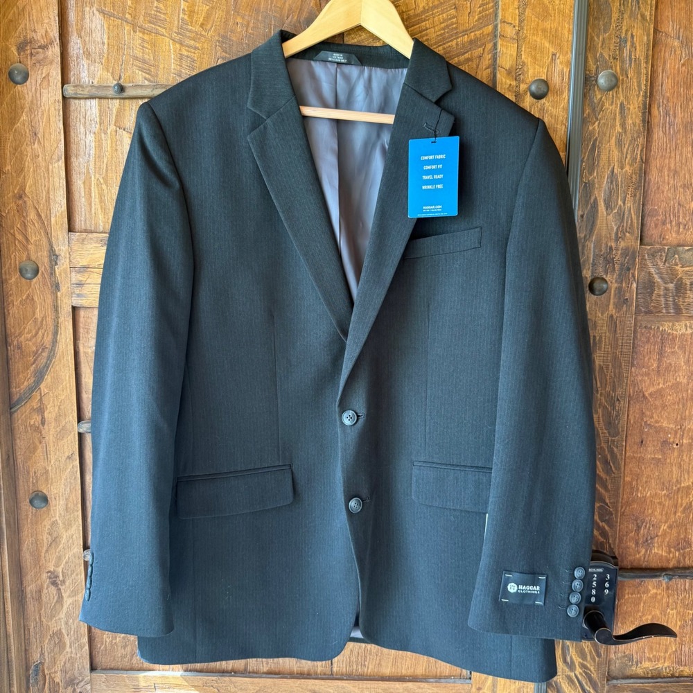 Haggar Suit Coat Mens 46 Long Charcoal Grey Tailored Travel Performance Jacket